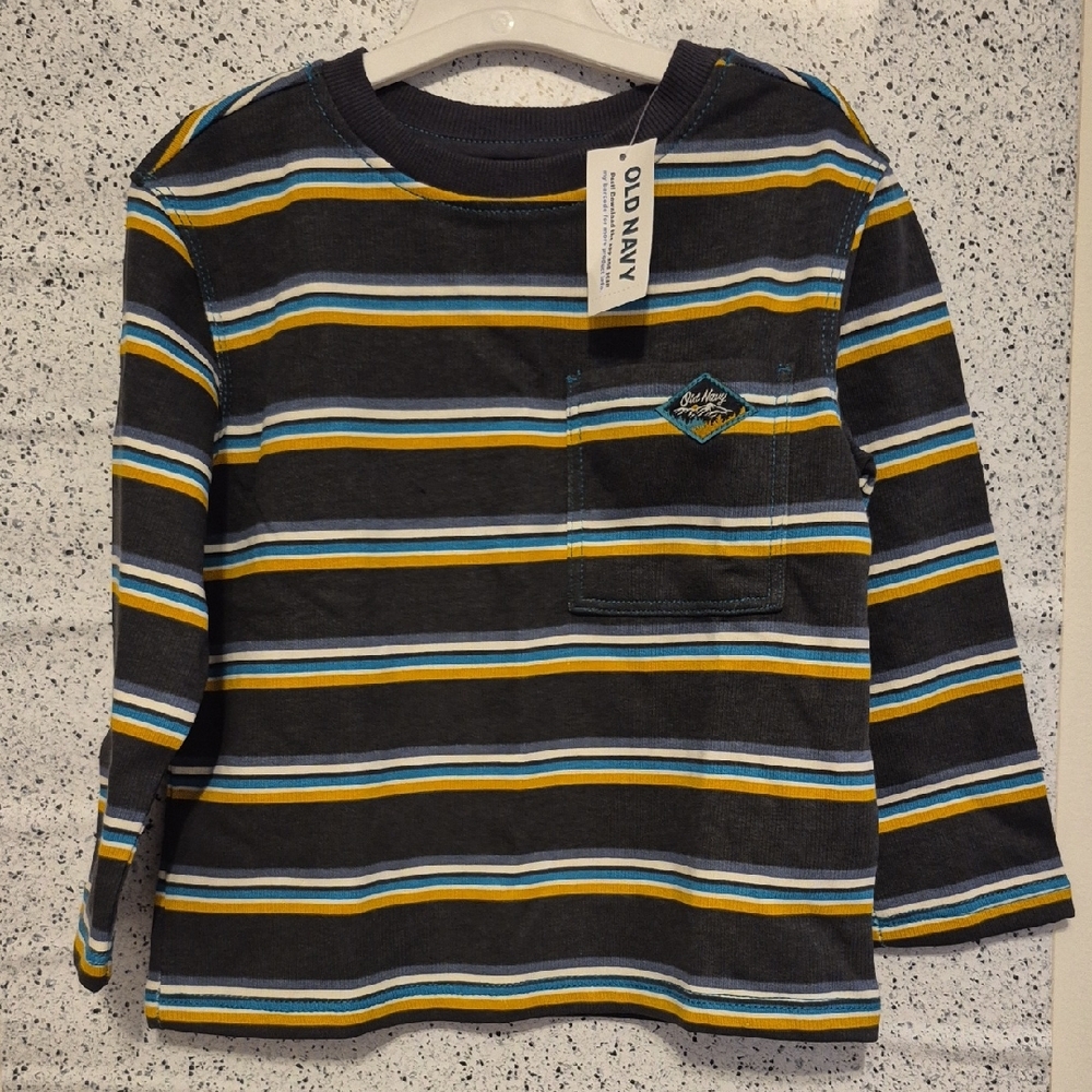 Old Navy Kids Long Sleeve Striped Tee - Charcoal, Blue, Mustard